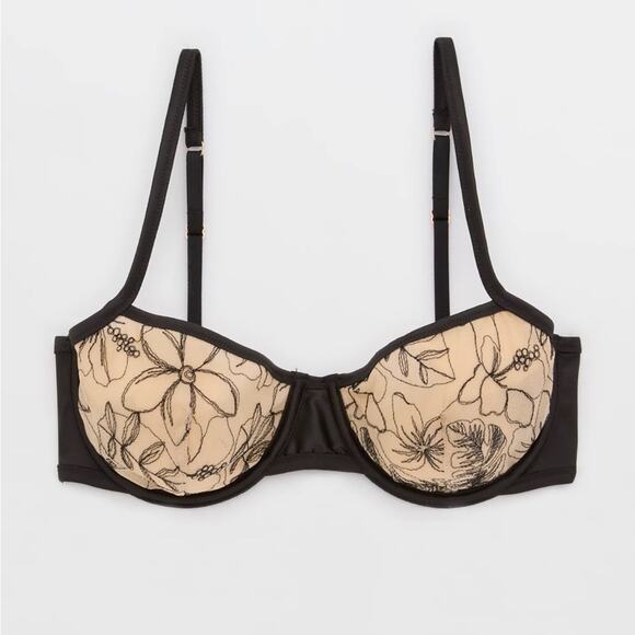 NWOT Aerie The Balconette Deep Olive Green Cream Lace Unlined Wire Bra 34C - Picture 9 of 9